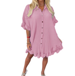 Load image into Gallery viewer, LUXE DIVA Women's Ladies Gold Button Pleated Frill Summer Shirt Swing Smock Mini Dress Top