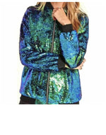 Load image into Gallery viewer, LUXE DIVA New sequin glitter bomber Ladies club dance party festival costume biker jacket