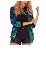 Load image into Gallery viewer, LUXE DIVA New sequin glitter bomber Ladies club dance party festival costume biker jacket