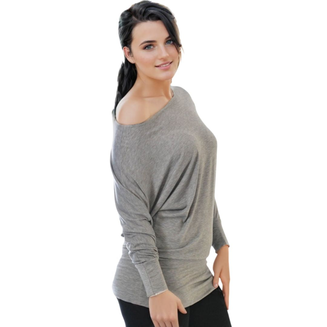 LUXE DIVA One Off-Shoulder Tops with Long Sleeves, Off Shoulder Batwing Jumper, Ladies Batwing Top in Black, Red, White Plus 21 Colors More UK