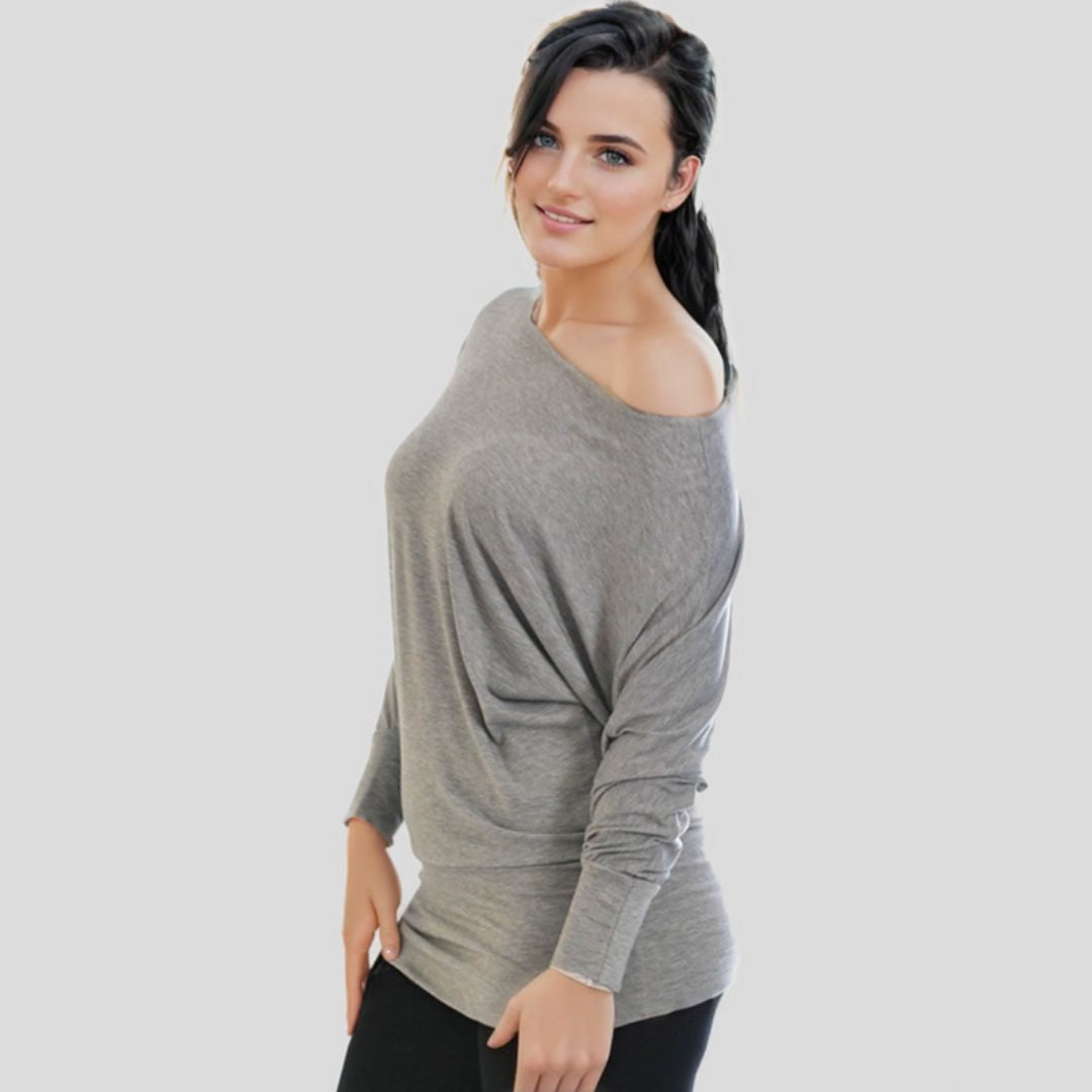 LUXE DIVA One Off-Shoulder Tops with Long Sleeves, Off Shoulder Batwing Jumper, Ladies Batwing Top in Black, Red, White Plus 21 Colors More UK