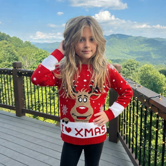 LUXE DIVA Kids Love Xmas Christmas Jumper Unisex Rudolph Festive Sweater