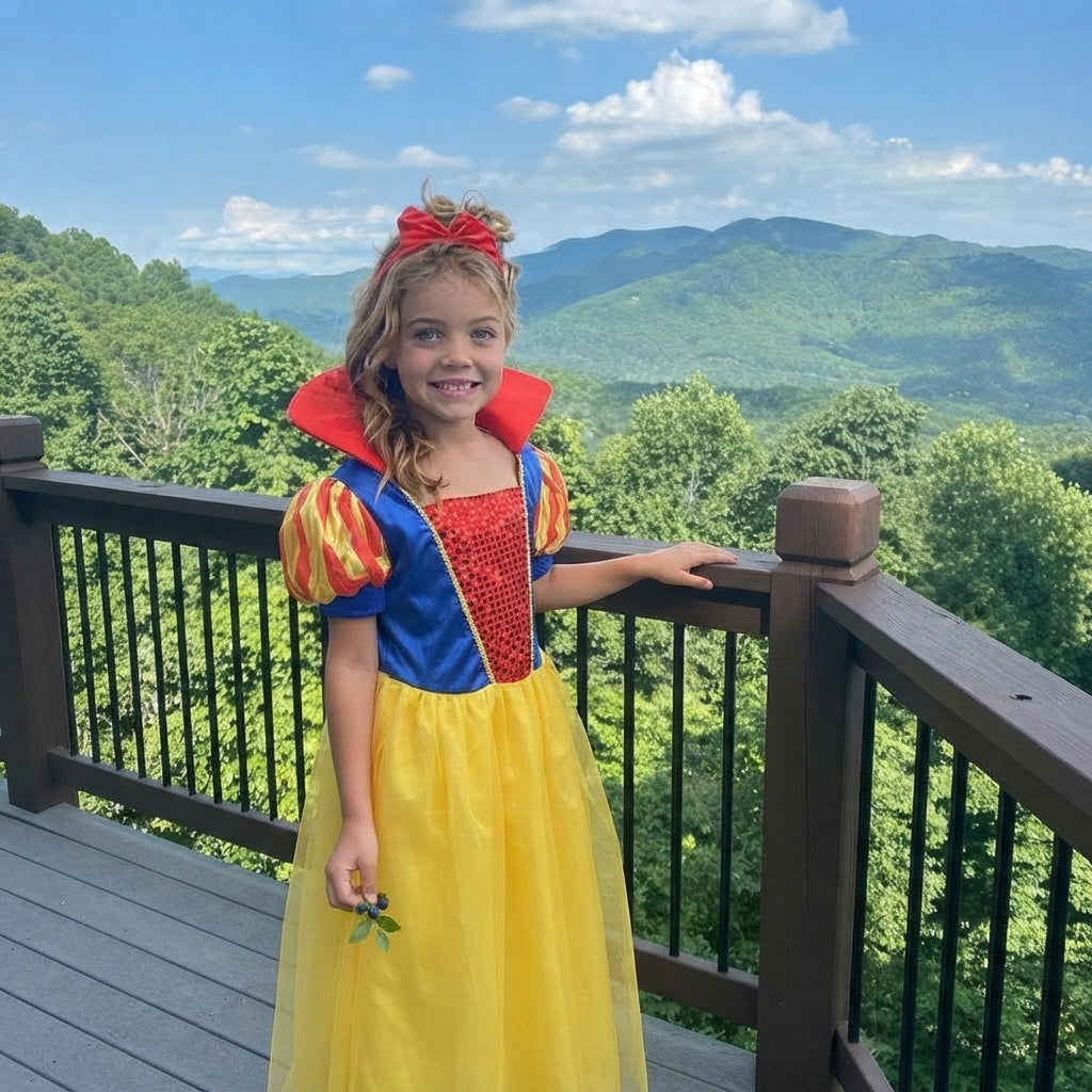 LUXE DIVA Girls Snow White Fancy Dress Costume Princess Outfit