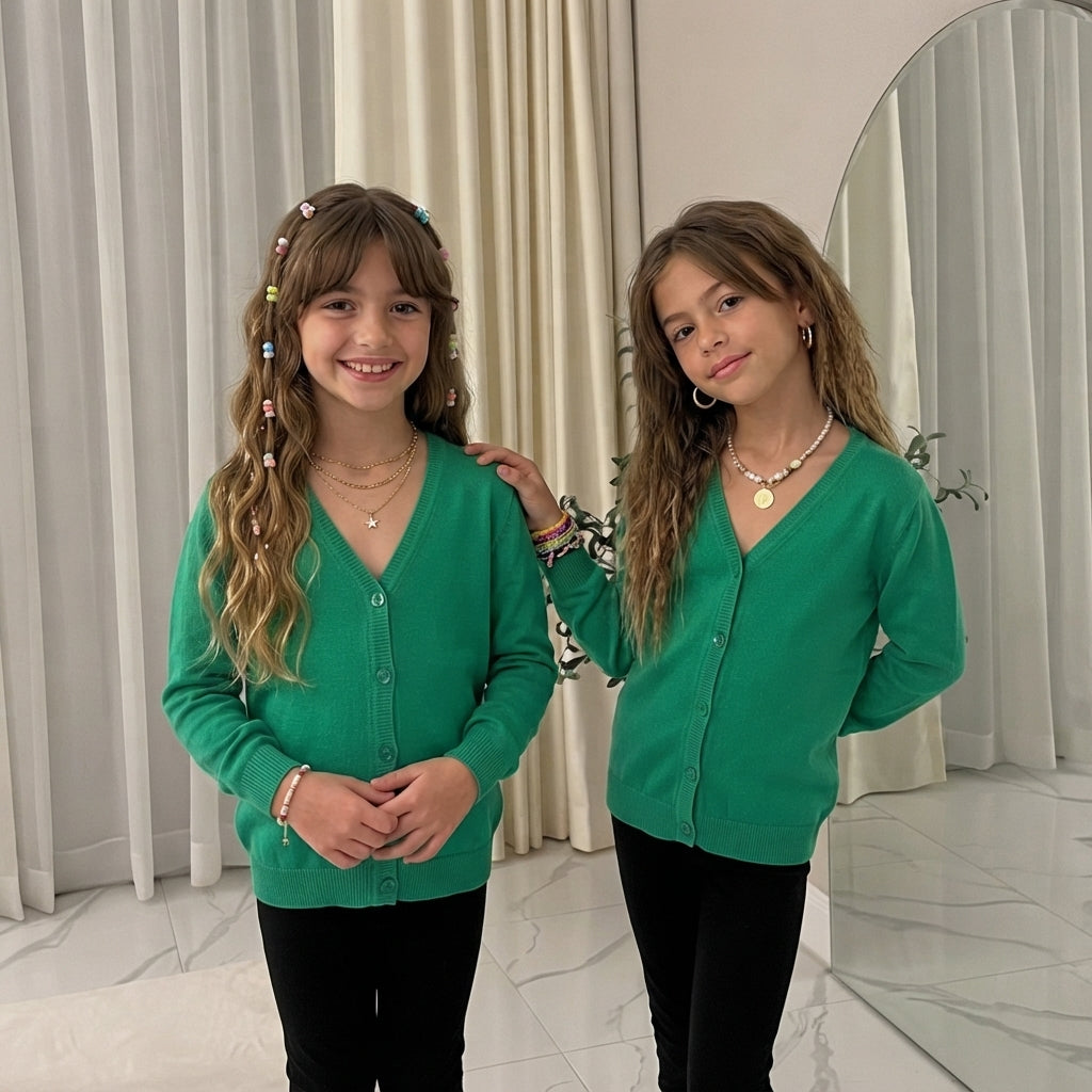 LUXE DIVA Girls Pack of 2 Knitted Cardigans School Uniform Long Sleeve Sweater Ages 3-14 Years
