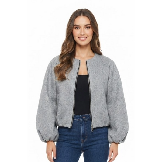 LUXE DIVA Women’s Italian Style Balloon Sleeve Bomber Jacket with Pockets | One Size UK S-XL