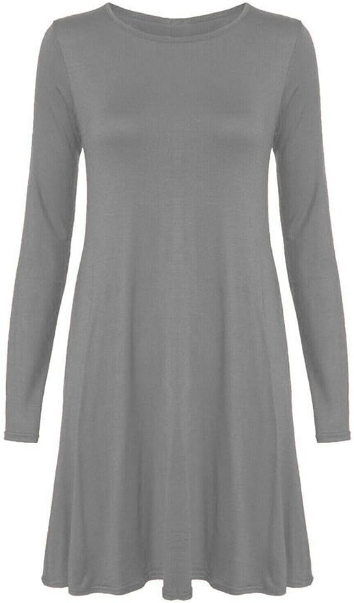 LUXE DIVA Women's Plain Long Sleeve Swing Skater Dress