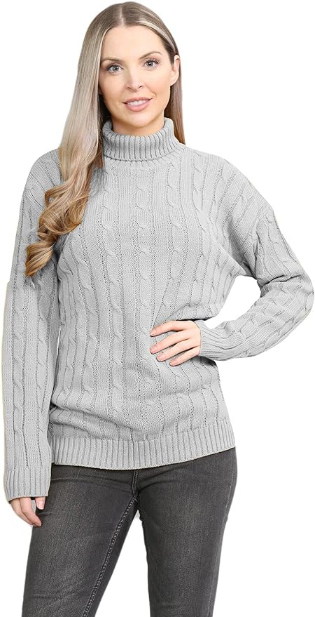 Womens Polo High Neck Jumper Ladies Cable Knitted Long Sleeve Pullover Casual Winter Sweater Top