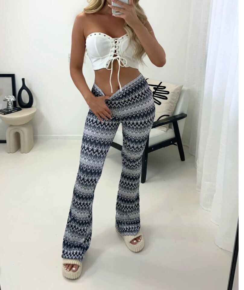 LADIES ZIG ZAG AZTEC PRINT FLAIR TROUSERS WOMEN BOOTCUT PANTS