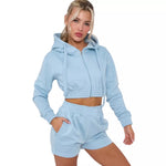 Load image into Gallery viewer, LUXE DIVA New Womens 2pcs Ruched Long Sleeve Cropped Zip Up Hoodie & Short Lounge Set UK