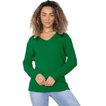 Load image into Gallery viewer, WOMEN'S LADIES CABLE KNITTED LONG SLEEVE CABLE JUMPER V NECK TOP WINTER SWEATER