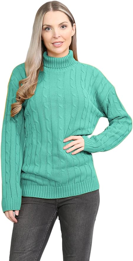 Womens Polo High Neck Jumper Ladies Cable Knitted Long Sleeve Pullover Casual Winter Sweater Top