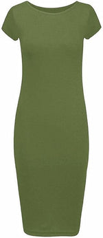 Load image into Gallery viewer, LUXE DIVA Ladies Scoop Neck Bodycon Dress Cap Sleeve Slim Fit Midi Dress Womens Plus Size Plain Stretch Ladies Jersey Midi Dress Sizes 8-26