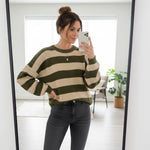Load image into Gallery viewer, Chunky Knit Striped Women's Jumpers, Long Sleeve Crew Neck Oversized Ladies Jumper, Warm Knitted Sweater Tops, Winter Pullover Jumpers UK