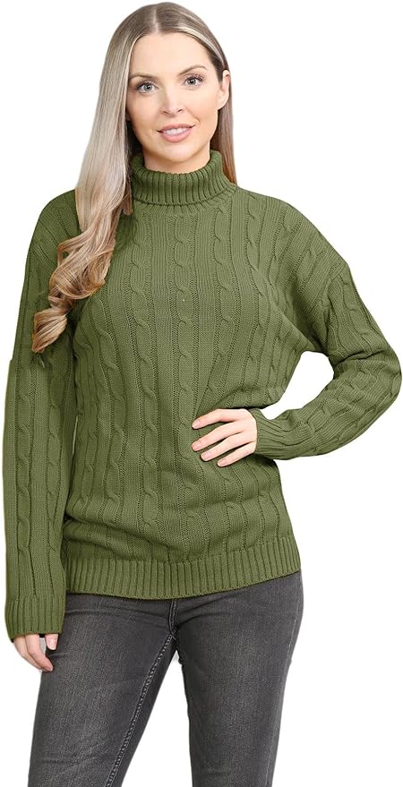 Womens Polo High Neck Jumper Ladies Cable Knitted Long Sleeve Pullover Casual Winter Sweater Top