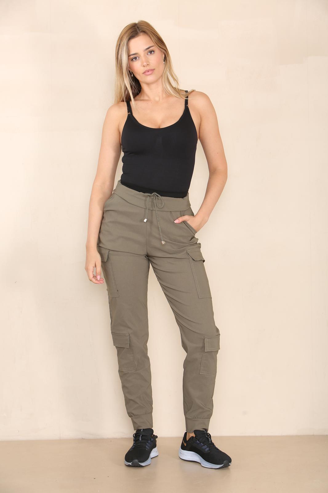Womens Full Length Elasticated Waist Cargo Pants
