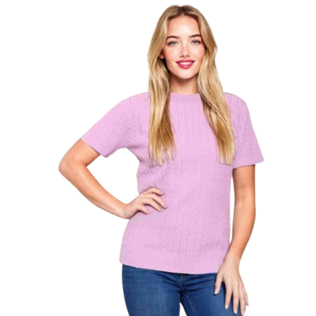 LUXE DIVA Women’s Short Sleeve Soft Smooth Cable Knitted Jumper Ladies Round Neck Oversized Pull Over Knit Warm Sweaters Top Plus Size 8-24