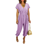 Load image into Gallery viewer, LUXE DIVA Womens V Neck Tie Belted Waist Parachute Wide Leg Jumpsuit Ladies Harem Playsuit