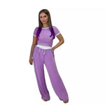 Load image into Gallery viewer, LUXEDIVA Cap Sleeve Crop Top White Stripe Contrast Pockets White Hem Draw String Trouser Set Tracksuit