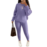 Load image into Gallery viewer, Women's Solid Drop Shoulder Sweater Set, 2024 New Drop Shoulder Rib-Knit Sweater & Pants Set