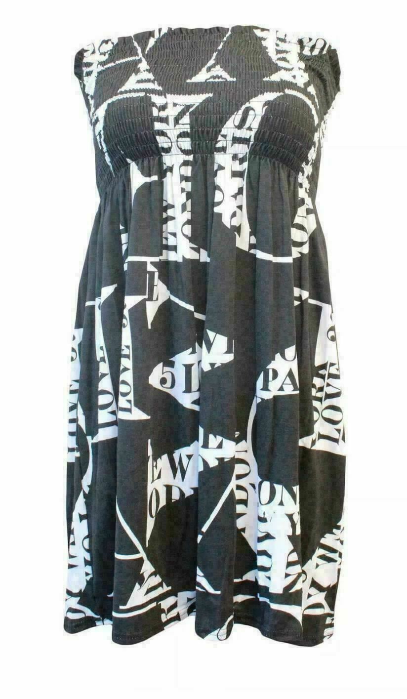 LADIES WOMEN PLUS SIZE SHEERING BOOBTUBE BANDEAU STRAPLESS TOP SUMMER DRESS 8-14
