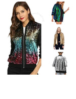 Load image into Gallery viewer, LUXE DIVA New sequin glitter bomber Ladies club dance party festival costume biker jacket