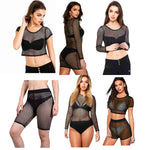 Load image into Gallery viewer, LUXE DIVA  women Ladies Fishnet Crop Tops ,Minidress Cycling Shorts & Hotpant