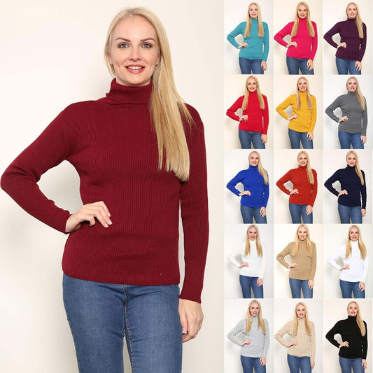 WomenÕs High Roll Neck Jumper Ð Ribbed Long Sleeve Sweater