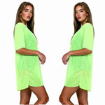 Load image into Gallery viewer, LUXE DIVA Womens Round Neck  Sheer Mesh Top Ladies Short Sleeve Tunic Baggy T-Shirt Dress