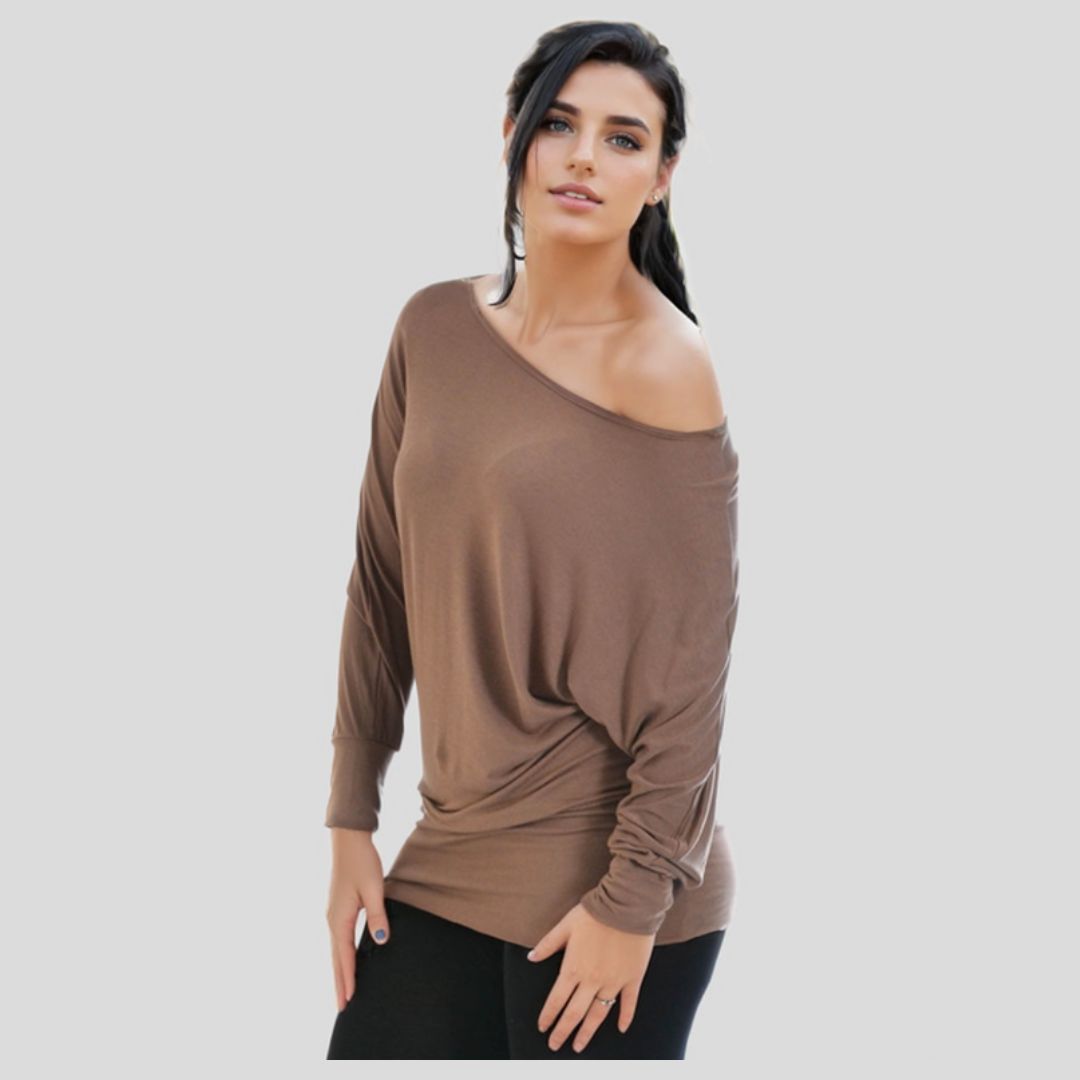 LUXE DIVA One Off-Shoulder Tops with Long Sleeves, Off Shoulder Batwing Jumper, Ladies Batwing Top in Black, Red, White Plus 21 Colors More UK