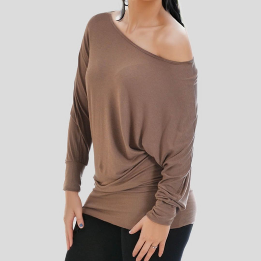 LUXE DIVA One Off-Shoulder Tops with Long Sleeves, Off Shoulder Batwing Jumper, Ladies Batwing Top in Black, Red, White Plus 21 Colors More UK