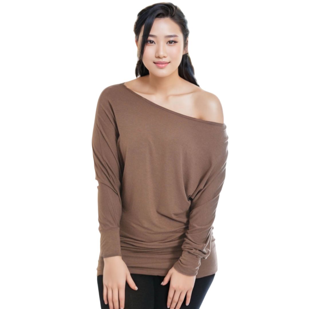 LUXE DIVA One Off-Shoulder Tops with Long Sleeves, Off Shoulder Batwing Jumper, Ladies Batwing Top in Black, Red, White Plus 21 Colors More UK