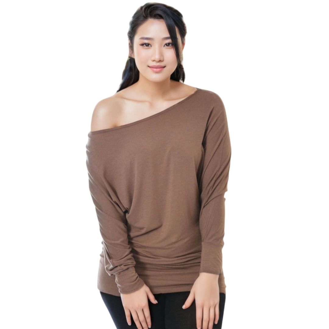LUXE DIVA One Off-Shoulder Tops with Long Sleeves, Off Shoulder Batwing Jumper, Ladies Batwing Top in Black, Red, White Plus 21 Colors More UK