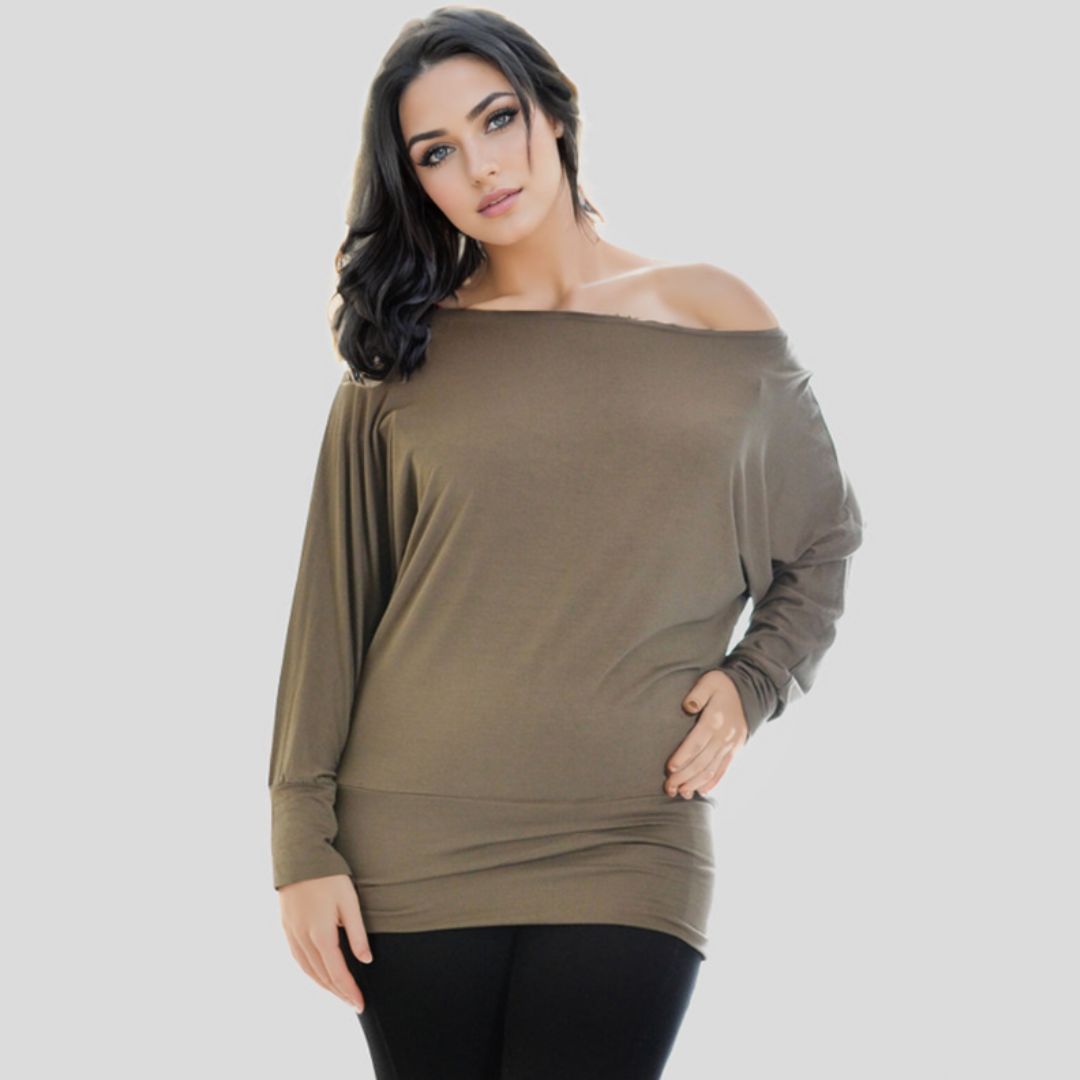 LUXE DIVA One Off-Shoulder Tops with Long Sleeves, Off Shoulder Batwing Jumper, Ladies Batwing Top in Black, Red, White Plus 21 Colors More UK