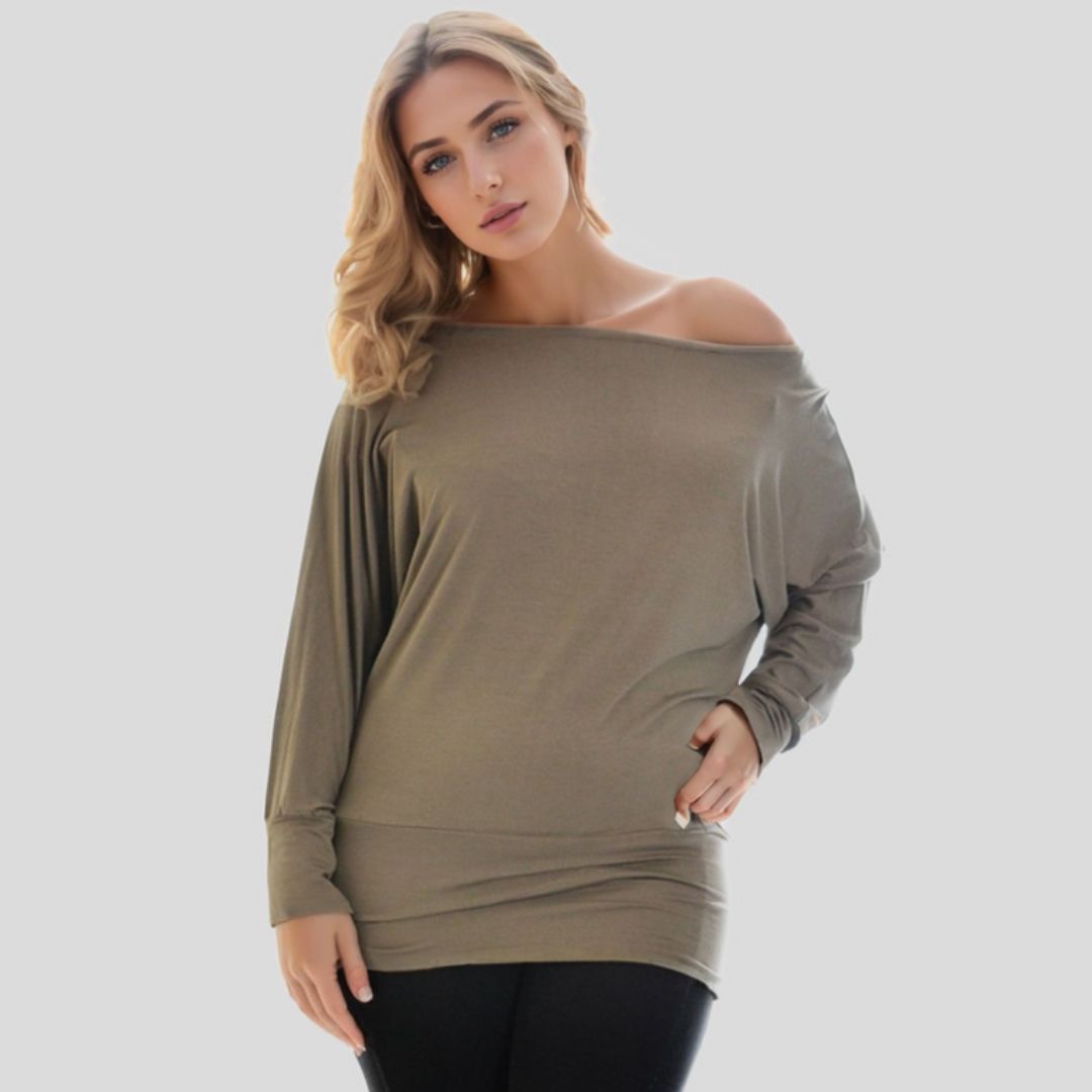 LUXE DIVA One Off-Shoulder Tops with Long Sleeves, Off Shoulder Batwing Jumper, Ladies Batwing Top in Black, Red, White Plus 21 Colors More UK