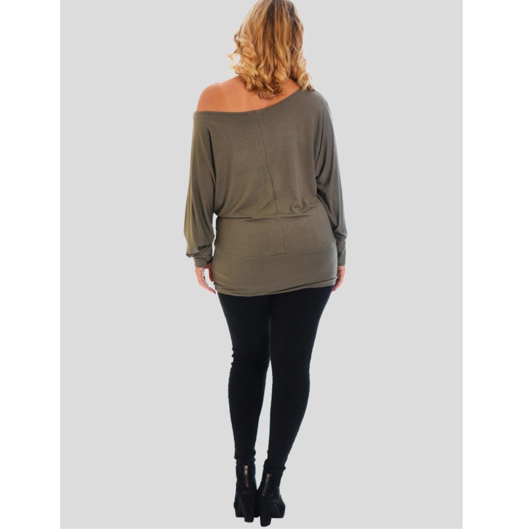 LUXE DIVA One Off-Shoulder Tops with Long Sleeves, Off Shoulder Batwing Jumper, Ladies Batwing Top in Black, Red, White Plus 21 Colors More UK