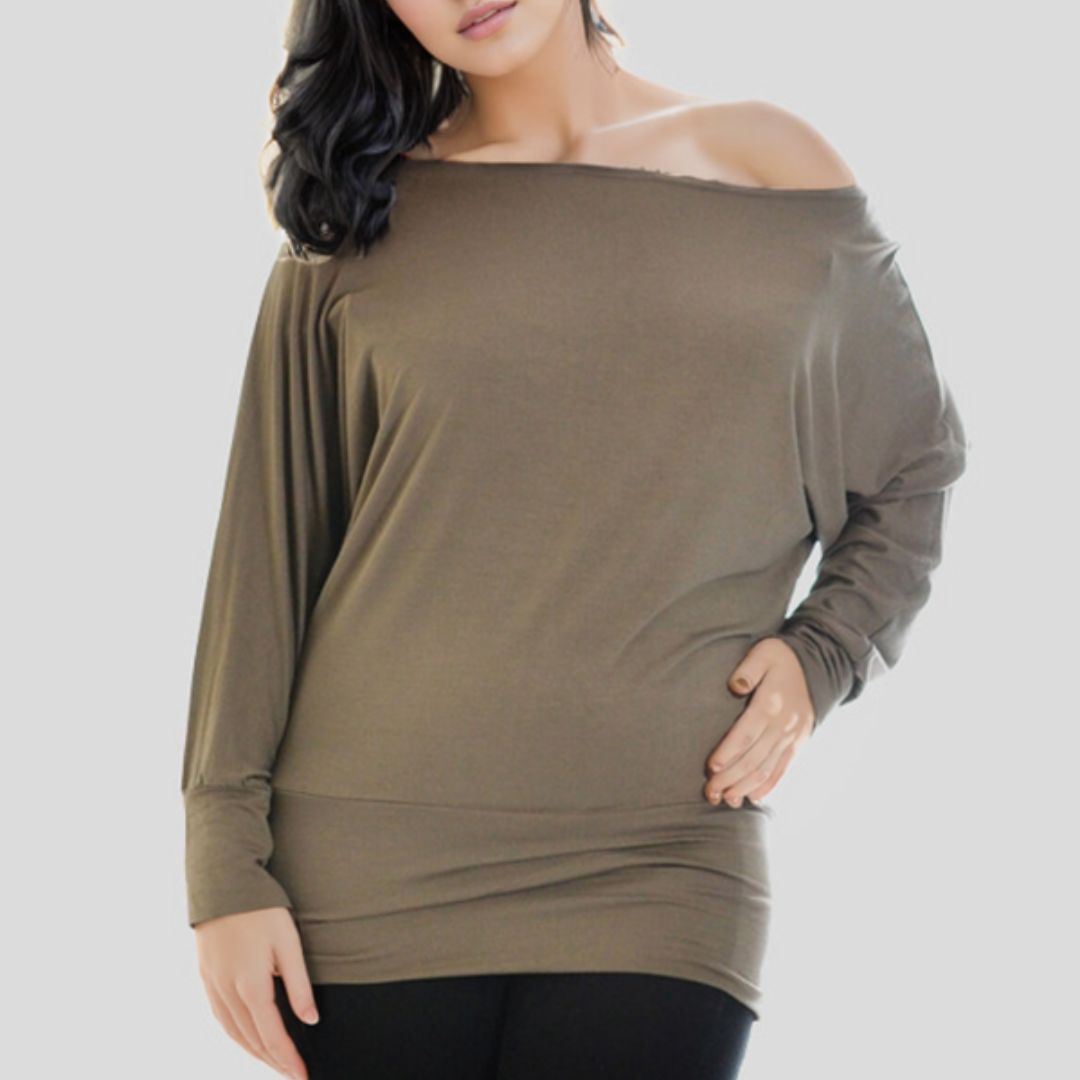 LUXE DIVA One Off-Shoulder Tops with Long Sleeves, Off Shoulder Batwing Jumper, Ladies Batwing Top in Black, Red, White Plus 21 Colors More UK