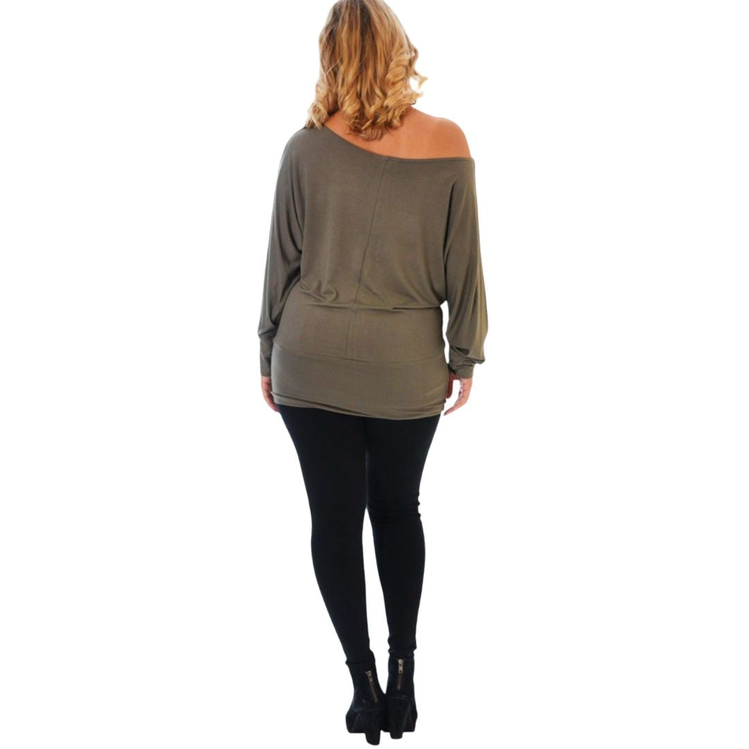 LUXE DIVA One Off-Shoulder Tops with Long Sleeves, Off Shoulder Batwing Jumper, Ladies Batwing Top in Black, Red, White Plus 21 Colors More UK