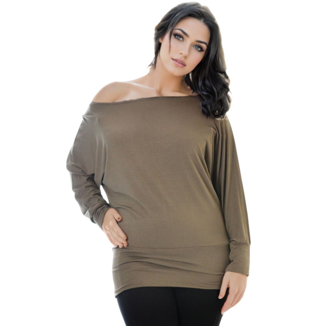 LUXE DIVA One Off-Shoulder Tops with Long Sleeves, Off Shoulder Batwing Jumper, Ladies Batwing Top in Black, Red, White Plus 21 Colors More UK