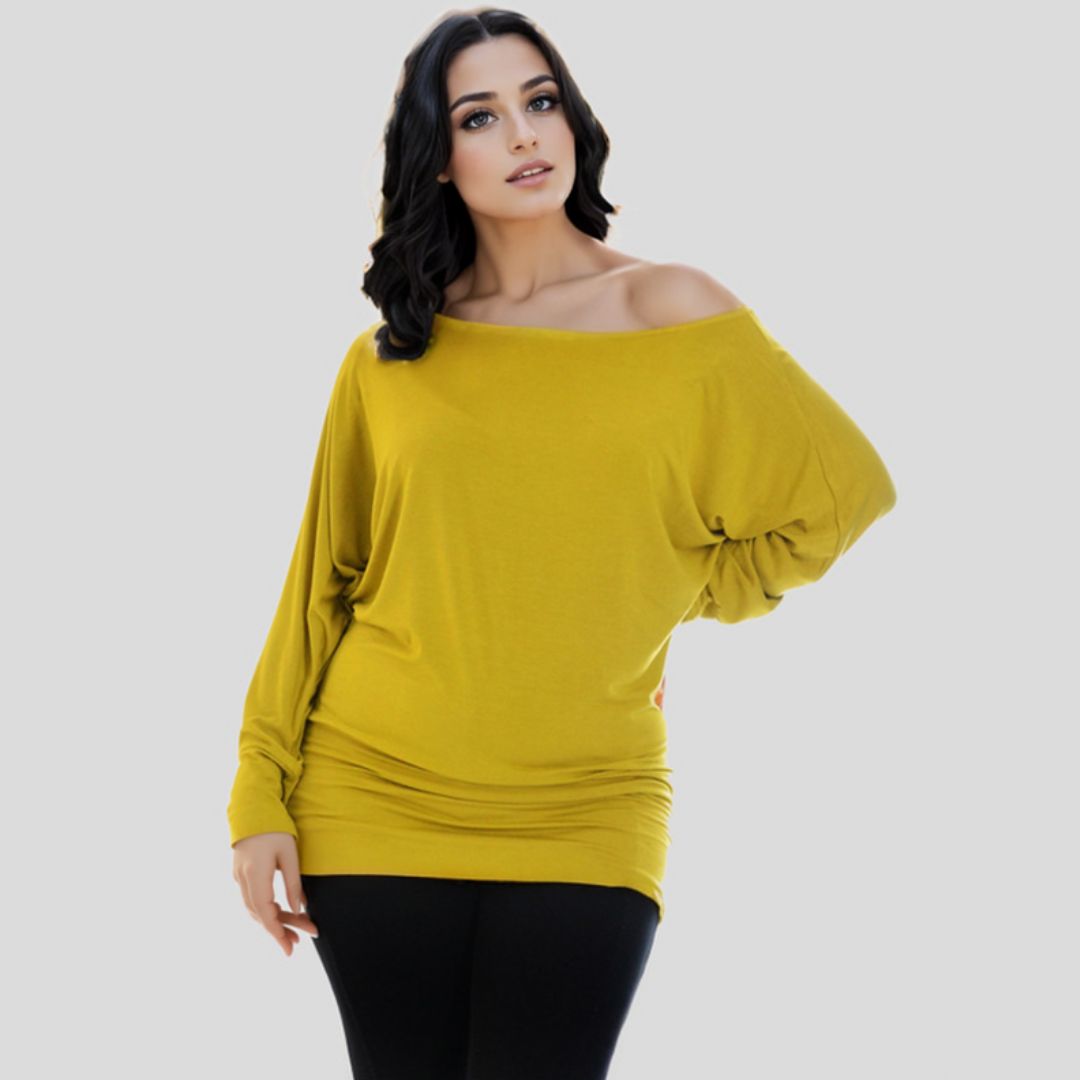 LUXE DIVA One Off-Shoulder Tops with Long Sleeves, Off Shoulder Batwing Jumper, Ladies Batwing Top in Black, Red, White Plus 21 Colors More UK