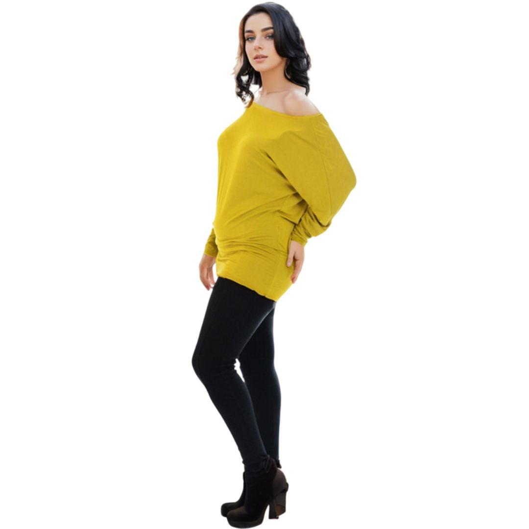 LUXE DIVA One Off-Shoulder Tops with Long Sleeves, Off Shoulder Batwing Jumper, Ladies Batwing Top in Black, Red, White Plus 21 Colors More UK