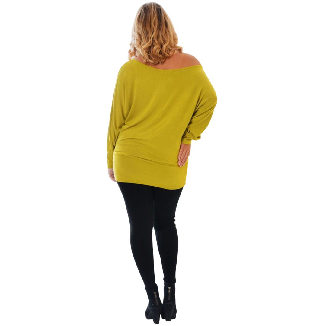 LUXE DIVA One Off-Shoulder Tops with Long Sleeves, Off Shoulder Batwing Jumper, Ladies Batwing Top in Black, Red, White Plus 21 Colors More UK