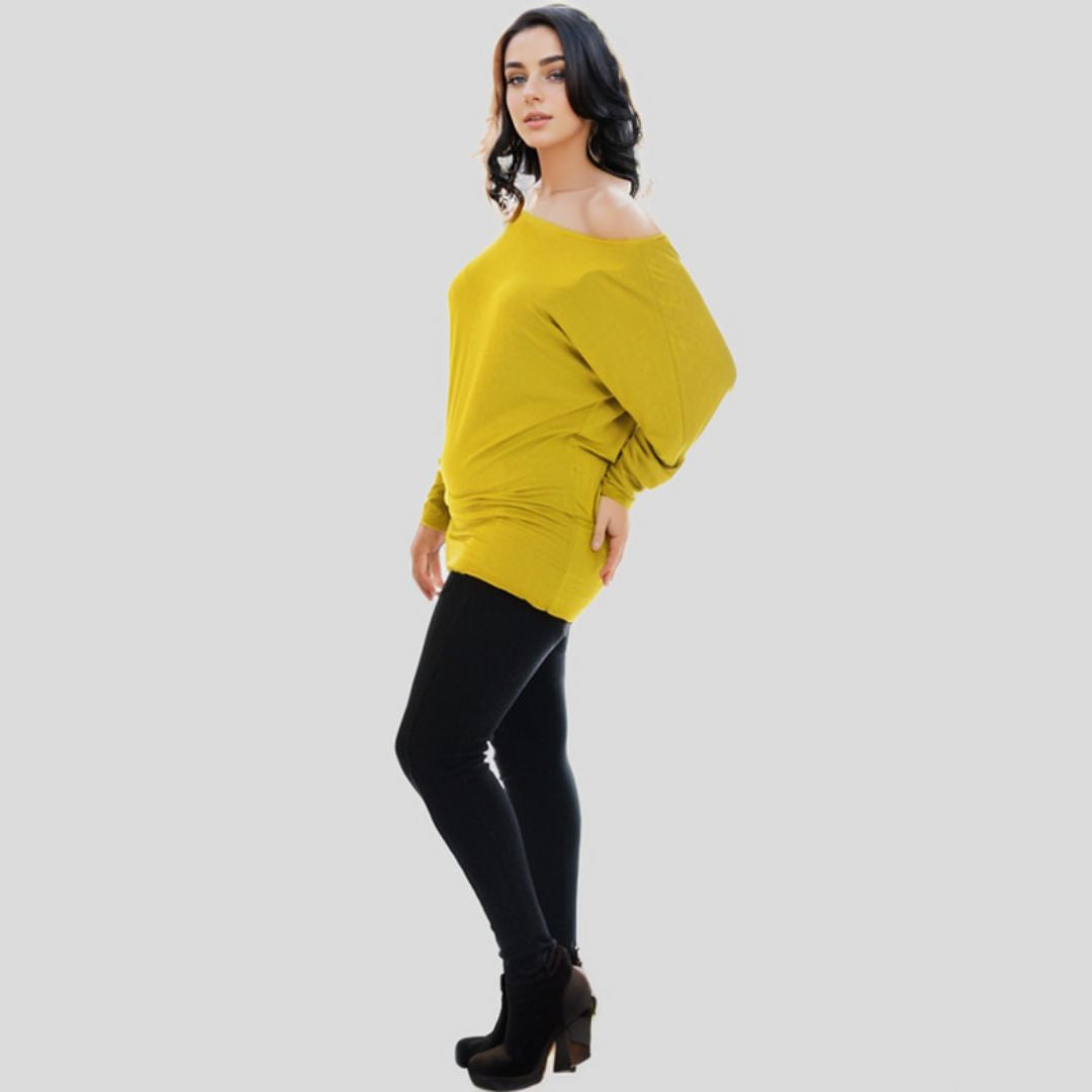 LUXE DIVA One Off-Shoulder Tops with Long Sleeves, Off Shoulder Batwing Jumper, Ladies Batwing Top in Black, Red, White Plus 21 Colors More UK