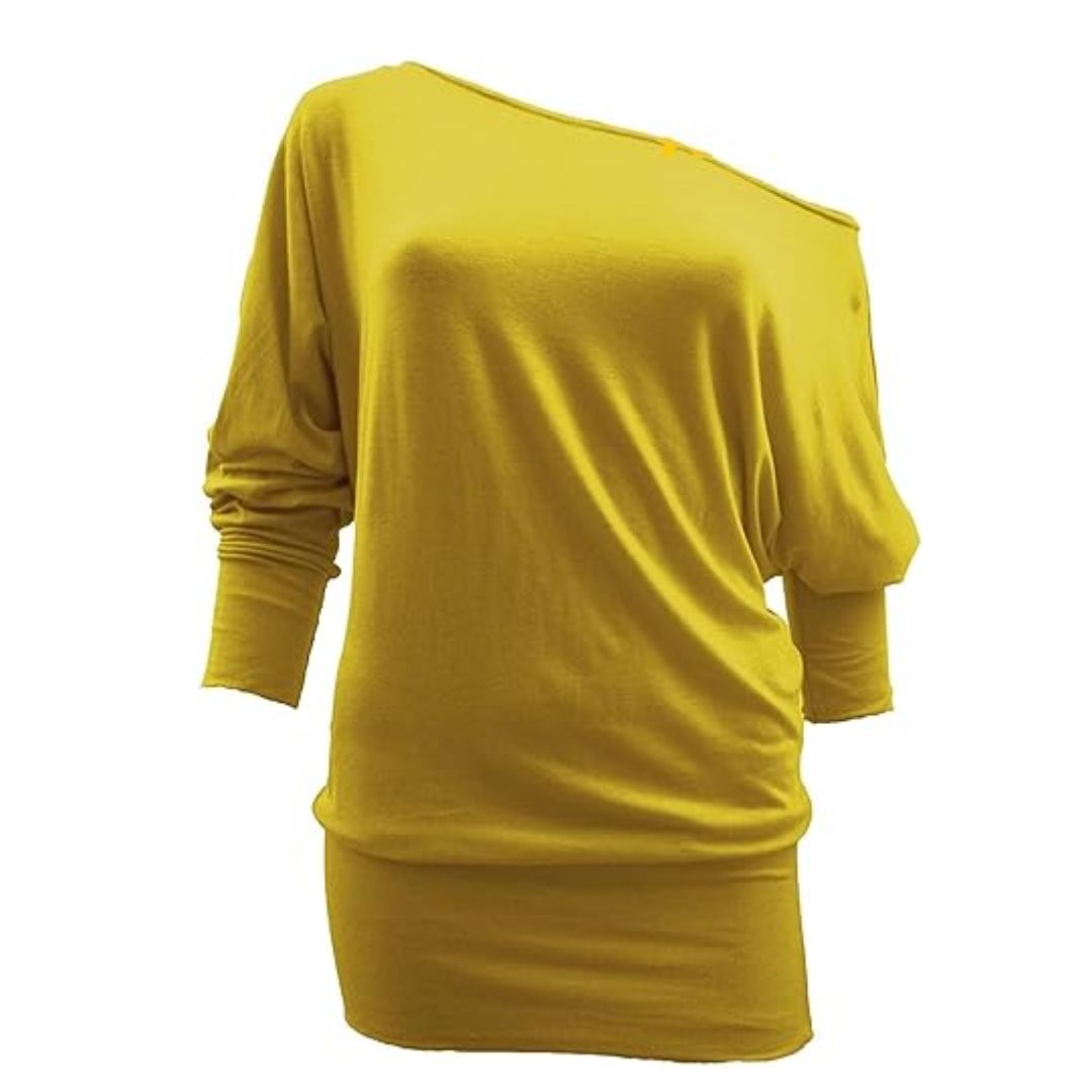 LUXE DIVA One Off-Shoulder Tops with Long Sleeves, Off Shoulder Batwing Jumper, Ladies Batwing Top in Black, Red, White Plus 21 Colors More UK