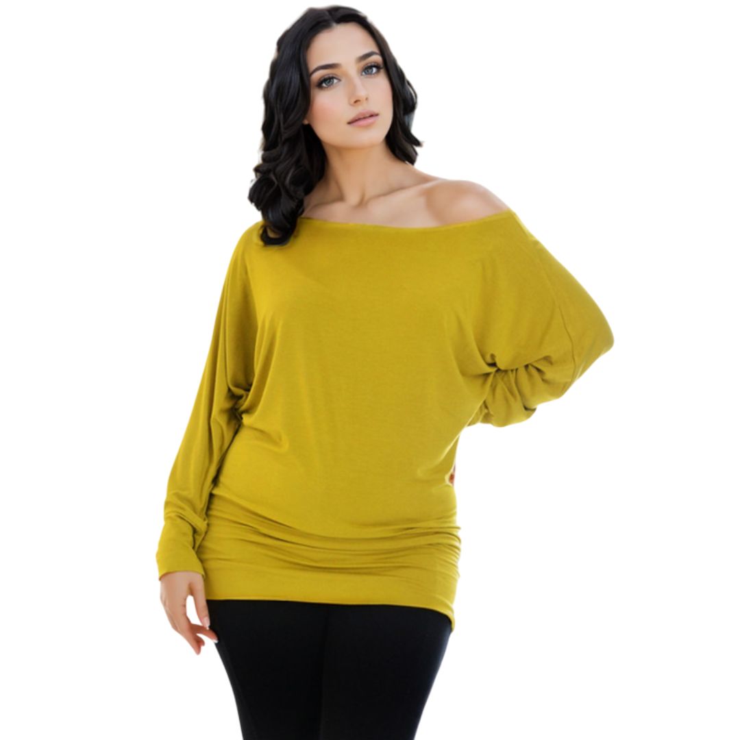 LUXE DIVA One Off-Shoulder Tops with Long Sleeves, Off Shoulder Batwing Jumper, Ladies Batwing Top in Black, Red, White Plus 21 Colors More UK