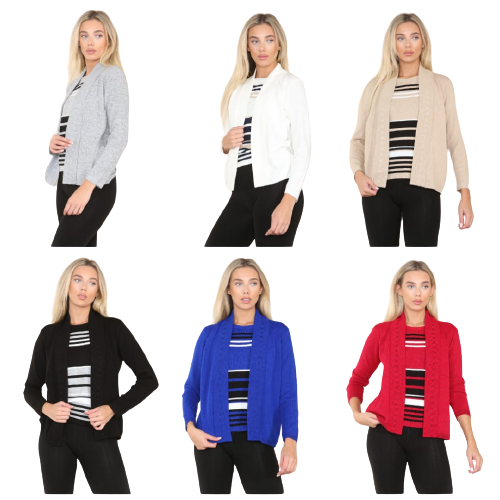 LUXE DIVA Women's Fine Knit Striped Twin Set Cardigan Jumper