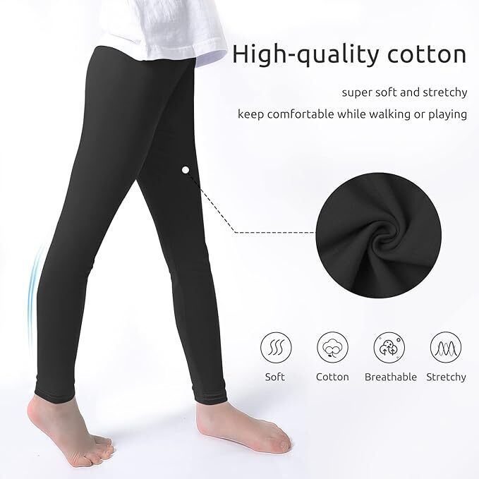 LUXE DIVA Girls Cotton Leggings 1 & 2 Pack Full Length School Leggings Kids