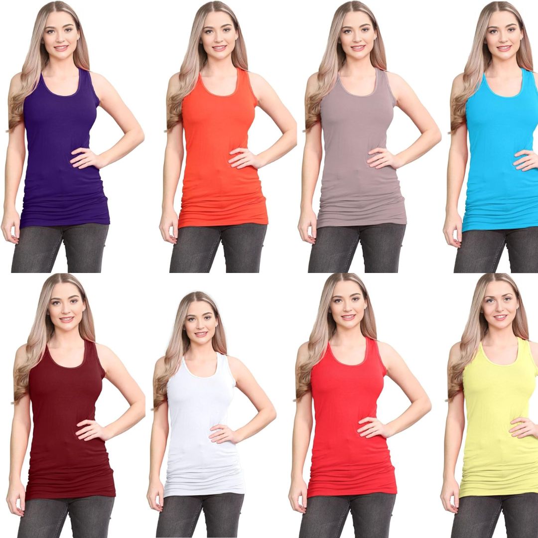 LUXE DIVA Women's Long Racerback Bodycon Vest Top Fitted Sleeveless Muscle Tank for Gym, Yoga, Fitness & Casual Wear Sizes 8-26