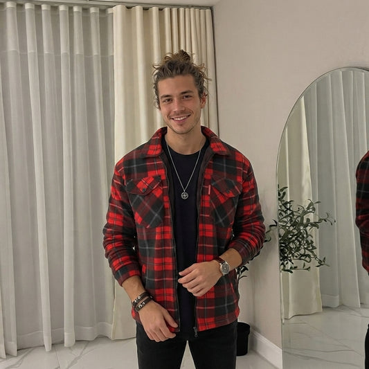 LUXE DIVA Mens collar lumber jack shirt and hoody lumberjack shirt