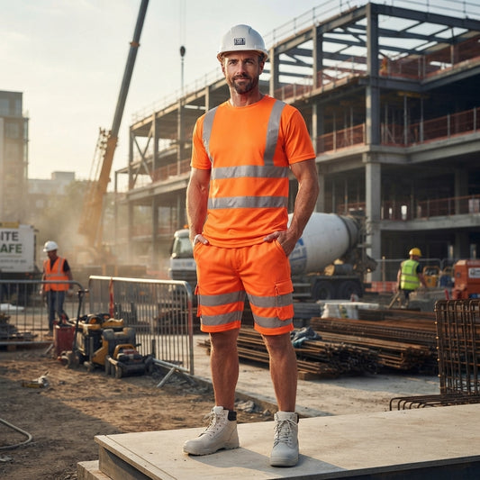 Luxe Diva Men's Hi-Vis Safety Cargo Shorts - High Visibility Workwear with Reflective Tape & Combat Pockets