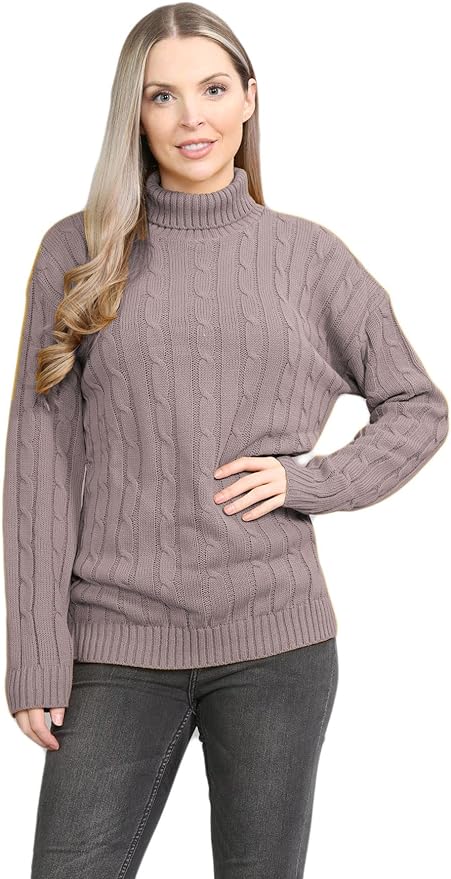 Womens Polo High Neck Jumper Ladies Cable Knitted Long Sleeve Pullover Casual Winter Sweater Top